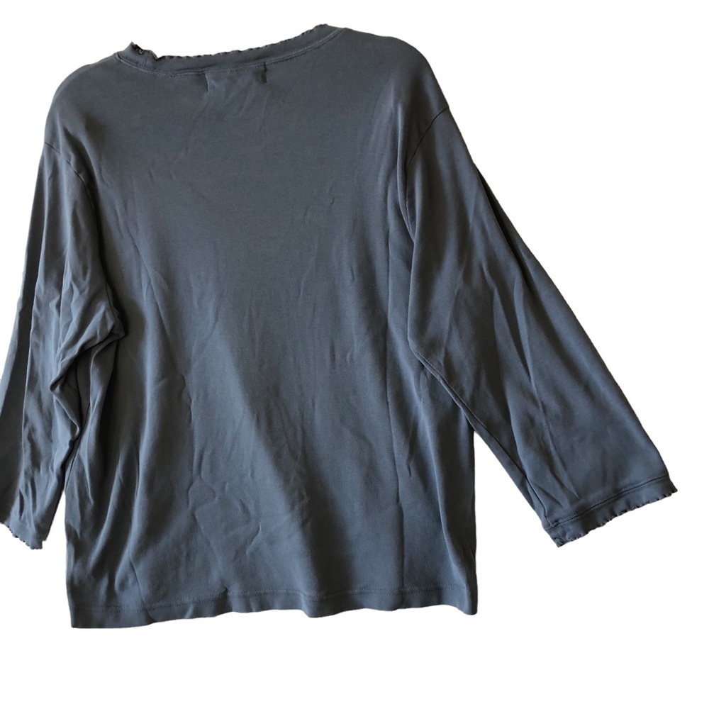Orvis Pullover Cotton Top Women M Slate Blue Lettuce Hem Neck and Sleeve - Picture 4 of 7
